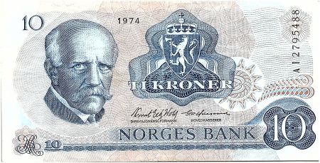 Norvège 10 Kroner, Fridtjof Nansen - Pêcheur - 1974 - TTB - P.36
