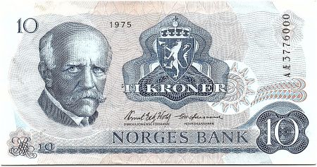 Norvège 10 Kroner, Fridtjof Nansen - Pêcheur - 1975 - TTB - P.36