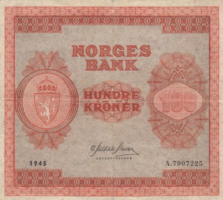 Norvège 100 Kroner 1945 - Série A.7907225 - p.TTB