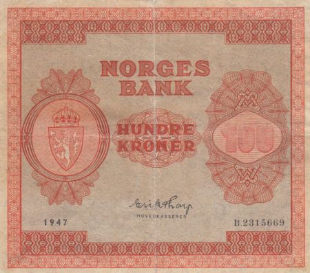 Norvège 100 Kroner 1947 - Série B.2315669 - p.TTB