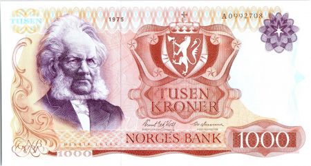 Norvège 1000 Kroner Henrik Ibsen - 1975