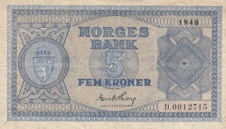 Norvège 5 Kroner 1948 - Série D.0012715