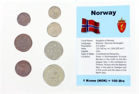 Norvège Blister 7 monnaies NORVEGE (1 ore à 1 krone)