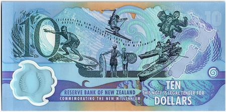 Nouvelle-Zélande 10 Dollars Planète, carte, sports - 2000 Commémoratif