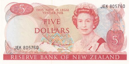 Nouvelle-Zélande 5 Dollars - Elisabeth II - Méliphage tui - ND (1985-1989)