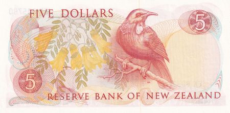 Nouvelle-Zélande 5 Dollars - Elisabeth II - Méliphage tui - ND (1985-1989)