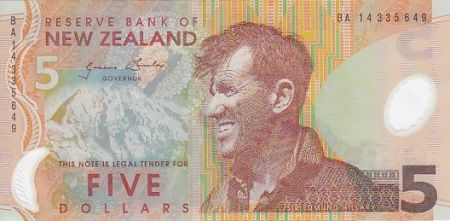 Nouvelle-Zélande 5 Dollars E. Hillary, Mont Everest - Pingouin - 2014