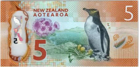 Nouvelle-Zélande 5 Dollars E. Hillary, Mont Everest - Pingouin 2015 Polymer