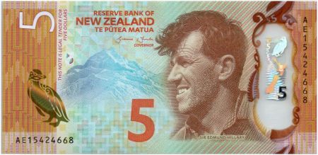Nouvelle-Zélande P.191 5 Dollars, E. Hillary, Mont Everest - Pingouin 2015