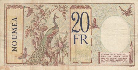 Nouvelles Hébrides 20 Francs Au paon - Surchargé  France Libre - 1941- K49 738