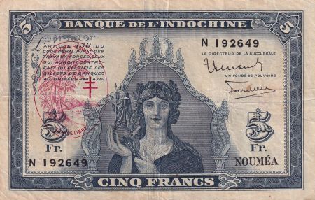 Nouvelles Hébrides 5 Francs - Minerve surchargé France Libre - 1945 - P.5