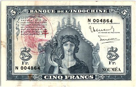 Nouvelles Hébrides 5 Francs Minerve surchargé France Libre - 1945
