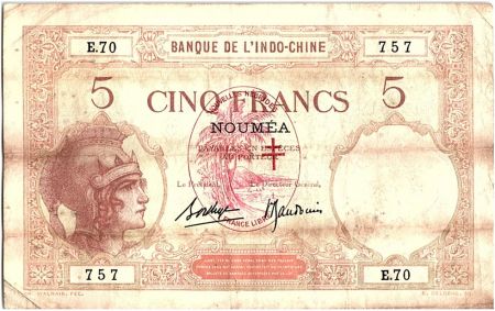 Nouvelles Hébrides 5 Francs Walhain surchargé France Libre - 1941