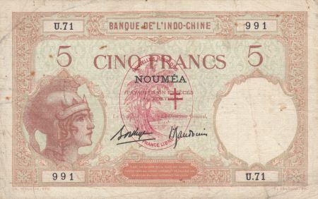 Nouvelles Hébrides 5 Francs Walhain surchargé France Libre - 1941 Série U.71
