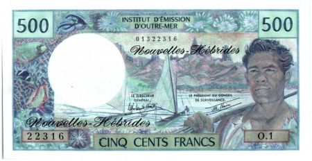Nouvelles Hébrides 500 Francs Polynésien - Pirogue - 1980 alph O.1