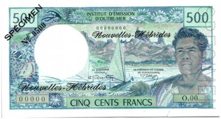 Nouvelles Hébrides 500 Francs Polynésien - Pirogue - Spécimen - 1969