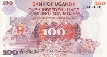 Ouganda 100 Shillings - Armoiries - Animaux - 1982