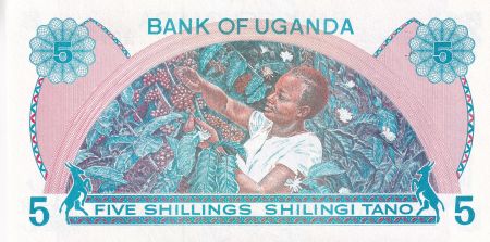 Ouganda 5 Shillings - Bâtiment - Jeune Femme - 1979 - Série A.86 - P.10