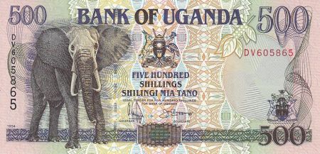 Ouganda 500 Shillings - Éléphant - Immeuble - 1994