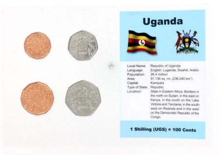 Ouganda Blister 4 monnaies OUGANDA (1 à 10 shillings)