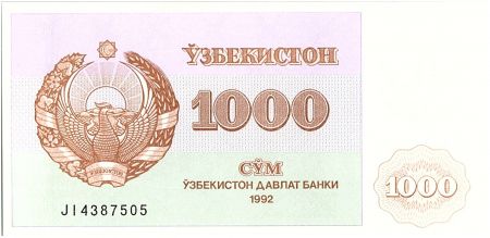 Ouzbékistan 1000 Sum,  Armoiries  - Mosquée - 1992 - P.70