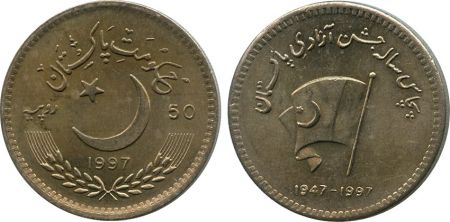 Pakistan 50 Rupees Drapeau - 50 ans Indépendance
