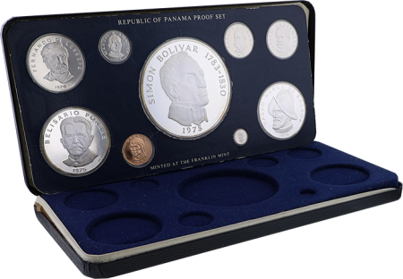 Panama Coffret 9 monnaies Balboa - Simon Bolivar - 1975 - Franklin Mint