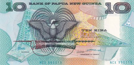 Papouasie-Nouvelle-Guinée 10 Kina - Oiseau de Paradis - Artisanat - Série NCX - ND (1985) - P.9c
