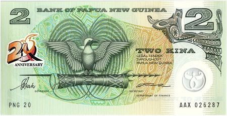 Papouasie-Nouvelle-Guinée 2 Kina Oiseau de Paradis - Artisanat - 1995