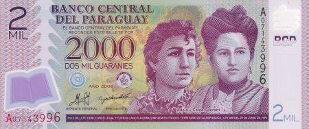 Paraguay 2000 Guaranies - Adela y Celsa Speratti - Polymère - 2008 - Série A - P.228a