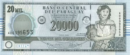 Paraguay 20000 Guaranies 2005 -  Femme et cruche - Imm. Banque Central