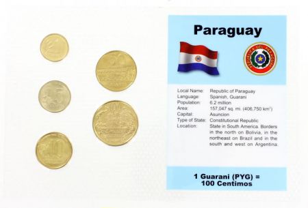 Paraguay Blister 5 monnaies PARAGUAY (1 à 100 guaranies)