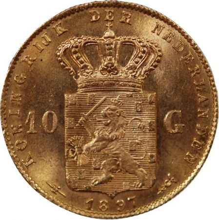 PAYS-BAS  WILHELMINA - 10 GULDEN OR 1897