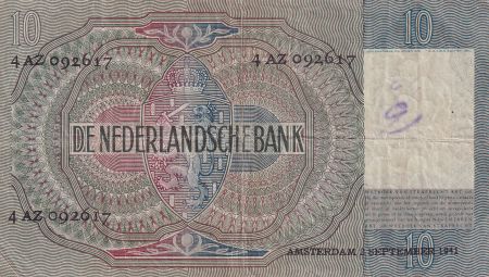 Pays-Bas 10 Gulden - Jeune fille - Armoiries - 02-09-1941 - P.56b