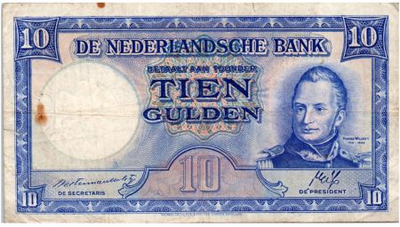 Pays-Bas 10 Gulden 1945 - Wilhem I, usine - Erreur de date de naissance du roi