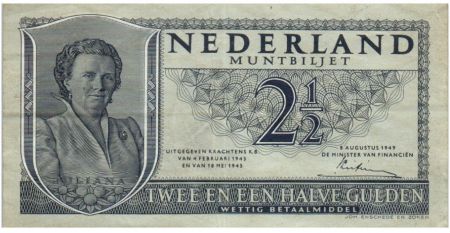 Pays-Bas 2½ Gulden 1949 - Wilhelmina - 2ème ex