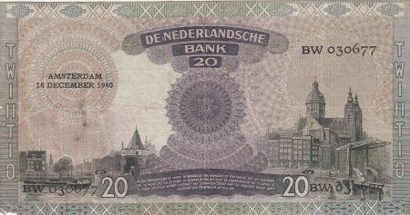 Pays-Bas 20 Gulden 1940 - Wilhelmina, navires, ville
