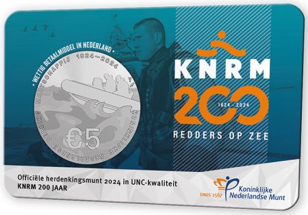Pays-Bas 200 ans du sauvetage en mer aux Pays-Bas - 5 Euros Coincard UNC 2024