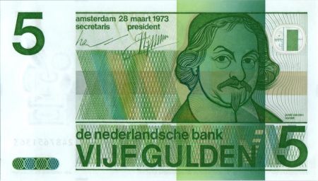 Pays-Bas 5 Gulden  J. Van den Vondel - Motifs géométriques - 1973