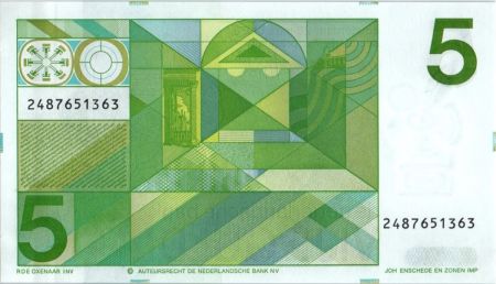 Pays-Bas 5 Gulden  J. Van den Vondel - Motifs géométriques - 1973