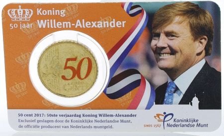 Pays-Bas 50 centimes d\'euro COULEUR - Pays-Bas 2017 - 50 ans du Roi Willem-Alexander