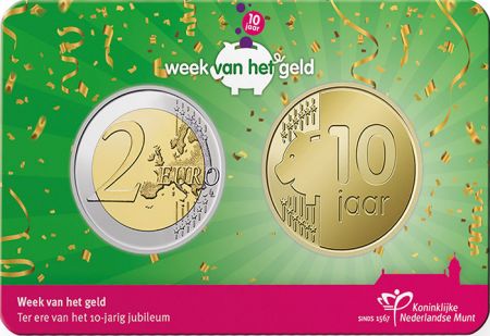 Pays-Bas Coincard BU 10 ans de la Semaine de la Monnaie\  2 Euros Pays Bas 2021 + Jeton commémorative\ 