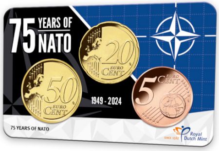 Pays-Bas Coincard BU 5 Centimes, 20 centimes et 50 centimes 2024 - 75 ans de l\'OTAN