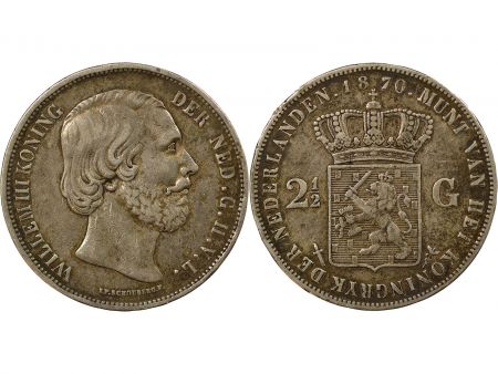 Pays-Bas PAYS-BAS, GUILLAUME III - 2 1/2 GULDEN ARGENT 1870 UTRECHT
