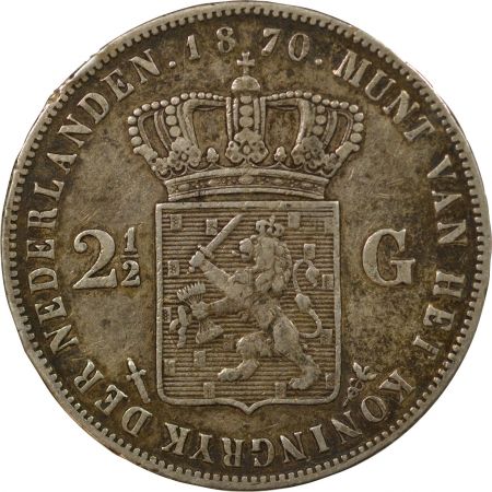 Pays-Bas PAYS-BAS, GUILLAUME III - 2 1/2 GULDEN ARGENT 1870 UTRECHT