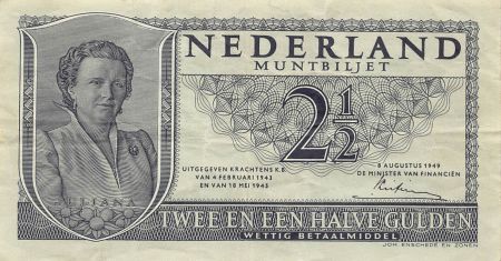 Pays-Bas PAYS-BAS, JULIANA - 2 1/2 GULDEN 08/08/1949
