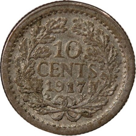 Pays-Bas PAYS-BAS, WILHELMINA - 10 CENTS - ARGENT 1917