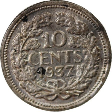 Pays-Bas PAYS-BAS, WILHELMINA - 10 CENTS - ARGENT 1937