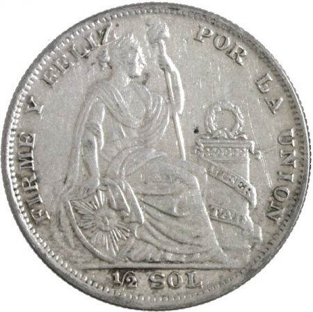 Pérou 1/2 Sol - 1928 - Liberté assise - Armoiries