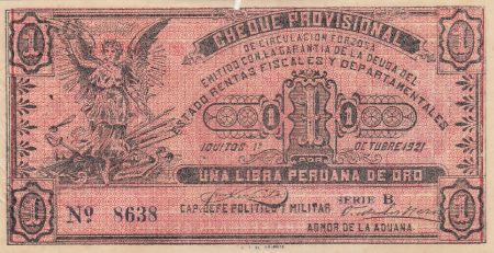 Pérou 1 Libra peruana de oro 1921 - Cheque provisional